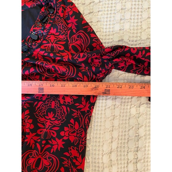 Covington Womens Blouse Size Large Red Black Embellished Neckline Dressy Flowy - Picture 8 of 11
